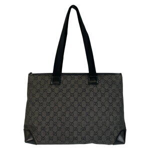 Gucci shoulder black canvas bag GG leather tote